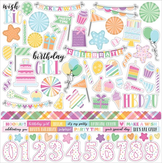 Echo Park Make A Wish Birthday Girl 12 x 12 Cardstock Element Stickers